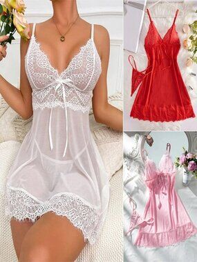 Sexy Lingerie for Women Lace Sheer Babydoll Nightwear Chemise Sleepwear Dress